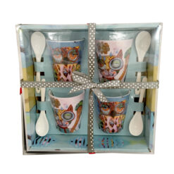 Σετ 4 Κούπες Espresso Με Κουταλάκια Cat And Owl 90 ml 8 cm