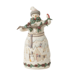 Winter in the Woodlands (White Woodland Snowman with Branch Statue) 23,5 cm