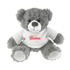 Αρκουδάκι Γκρι Και Λευκό Με T-Shirt "Bisous" 19 cm