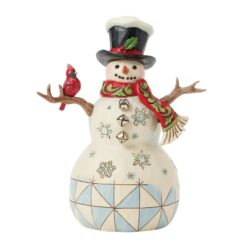 Snowman with Top Hat & Cardinal 18 cm