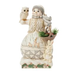 Winter's Gentle Gatherings (White Woodland Snowman with Basket of Evergreen Sprigs) 26 cm