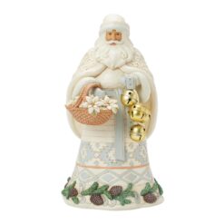 Ringing in the Season (White Woodland Santa with Basket and Bells) 32 cm