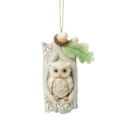 White Woodland Owl in Tree Hanging Ornament 10,5 cm