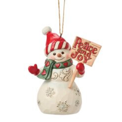Snowman with Peace & Joy Sign Hanging Ornament 11,5 cm
