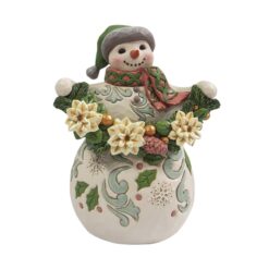 Snowman with White Poinsettia Garland 19,5 cm