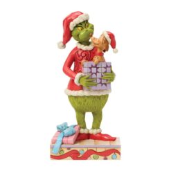 Grinch Holding Gift with Max Popping Out 24 cm