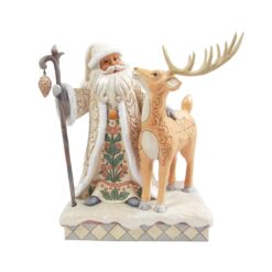 White Woodland Santa in Fur Trim Coat with Buck 29 cm