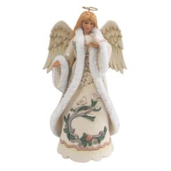 White Woodland Angel with Fur Coat & Dove 18,5 cm